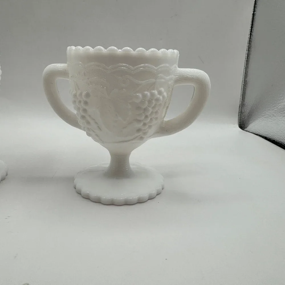 Imperial Glass Cream and Sugar Set White Milk Glass Vintage Grape Pattern Footed